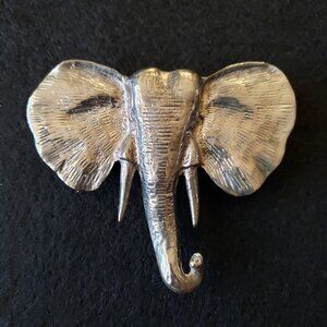 Elephant Head 4" Scarf Clip Belt Buckle Silver Tone Metal Large Unmarked
